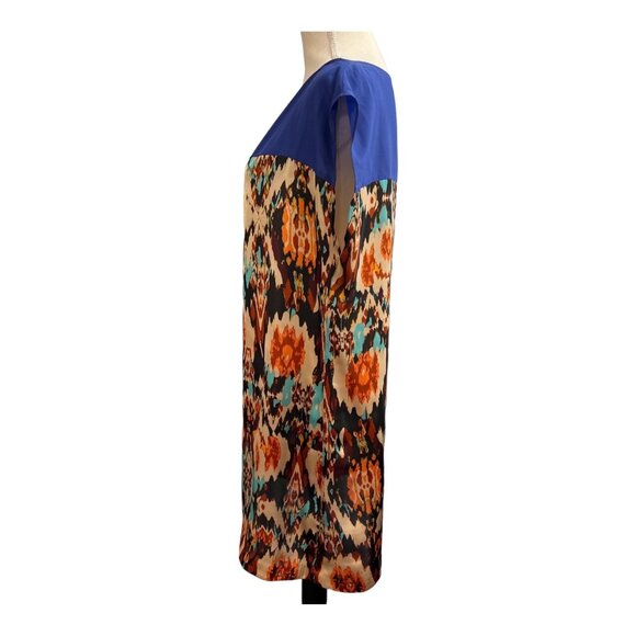 Soft Surroundings Dress Women L Blue Satin Abstract Mini Sheath Boat Neck Artsy - Picture 2 of 7